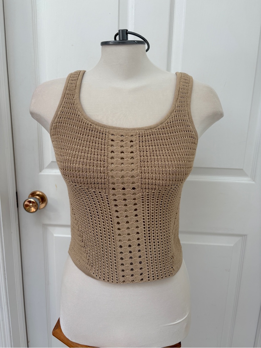 Rachel Zoe Tan Crochet Crop Tank ladies large